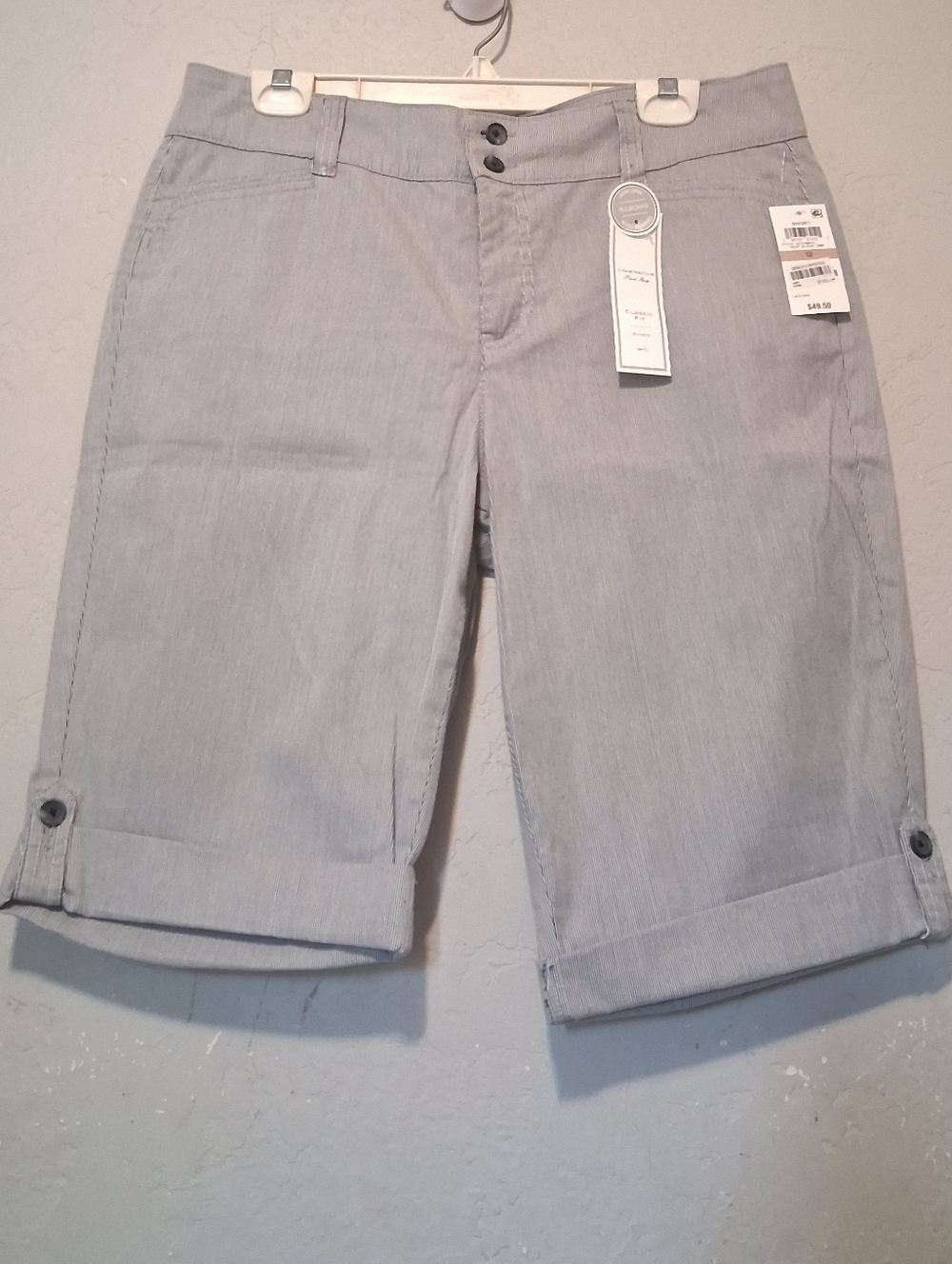 Charter Club Pant Shop Classic Fit Short Striped Blue Gray Sz 12 Women